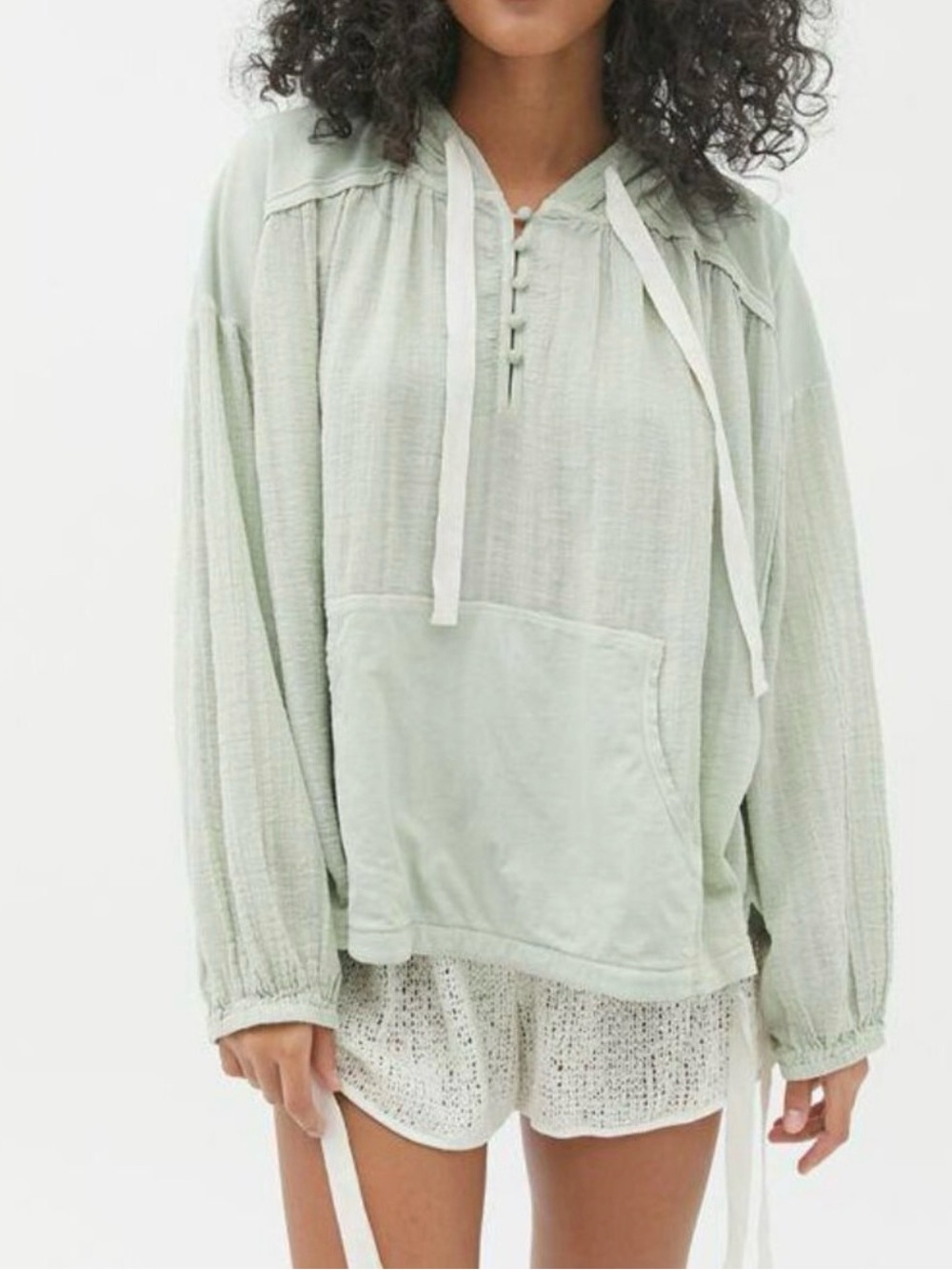 Out From Under Urban Outfitters Helena Gauze Hoodie Top Mint Oversized M - Picture 2 of 6